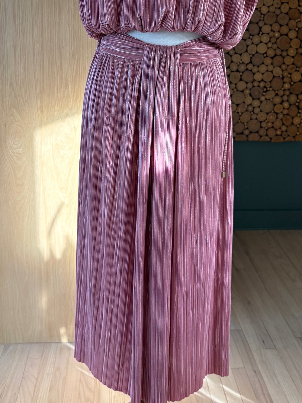 Sabina Musayev Metallic Rose Pleated A-Line Skirt